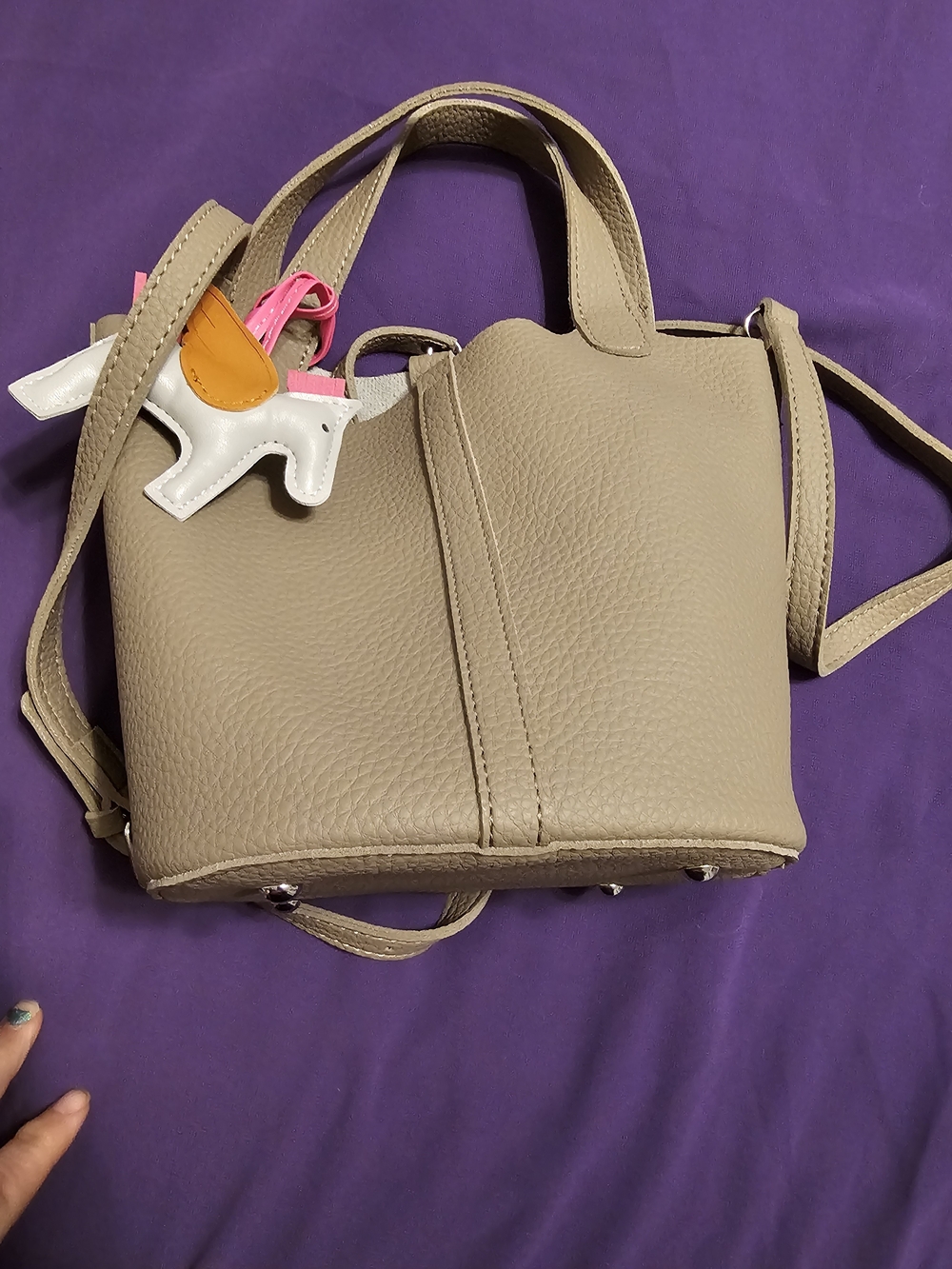Taupe Vegan Leather Mini Tote Bag with Crossbody Strap